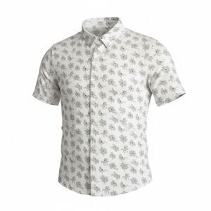 Vince Floral Pima Cotton Knit SS Button Down L Taupe Ivory 2024 Quiet Luxury